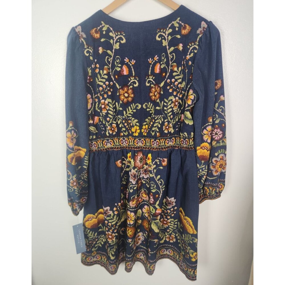 London Times Petites Women's Sz. PM Long Sleeve Floral Emprinted Dress NWT - Picture 6 of 7